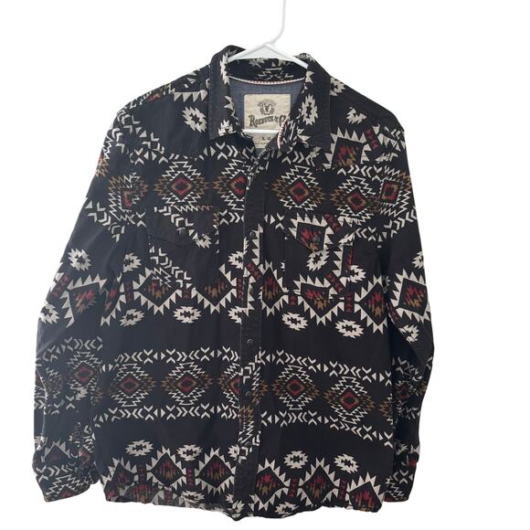 Vintage Roebuck & Co Country Western Aztec Pearl Snap Button Up Fringe Size L - Picture 1 of 7
